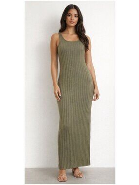 SheIn Long Maxi Dress Womens Medium Green Striped Sleeveless Casual Summer Wear